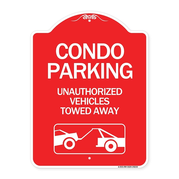 Condo Parking-Unauthorized Vehicles Towed Away With Car Tow Graphic, Red & White, RW-1824-24238